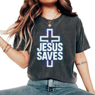 Jesus Saves Neon Glitch Christian Women's Oversized Comfort T-Shirt - Thegiftio UK