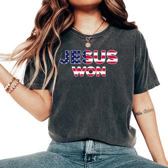 Jesus Won American Flag Christian Faith Spiritual Women's Oversized Comfort T-Shirt - Thegiftio UK