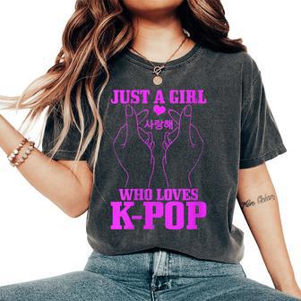 Just A Girl Who Loves K-Pop Divertido K-Drama Música Coreana Cuello Camiseta extragrande cómoda para mujer - Regaloses