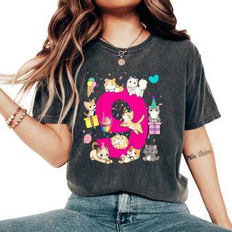 Kids 9 Nine Year Old Kitten Cats Themed Birthday Outfit Girls Women's Oversized Comfort T-Shirt - Thegiftio UK