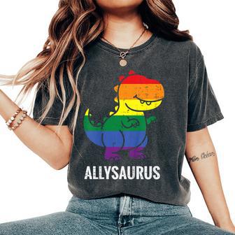Kids Gay Rainbow Dino Allysaurus Lgbt Pride Ally Toddler Boy Kids Women's Oversized Comfort T-Shirt - Thegiftio UK