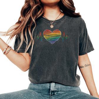 Latido Del Corazón Orgullo Gay Pride Bandera Arcoíris Lgbtq Cuello Camiseta extragrande cómoda para mujer - Regaloses