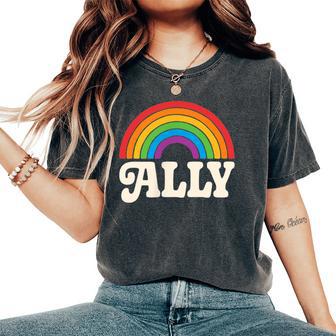 Lgbtq Ally Pocket Retrointage Gay Pride Lgbt Rainbow Flag レディースオーバーサイズコンフォートTシャツ - Kawaiitshirt