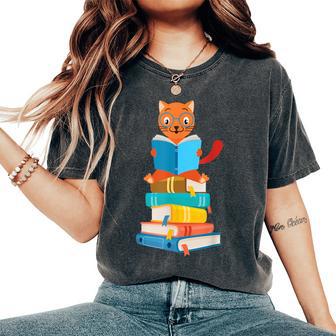 Livres De Propriétaire De Chat Kawaii Littérature Teacher Bookworm T-shirt oversize confortable pour femme - Cadeauxyz