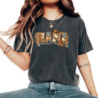 Mama Western Retro Groovy Cow Skull Country Rodeo Mother Day Women's Oversized Comfort T-Shirt | Mazezy