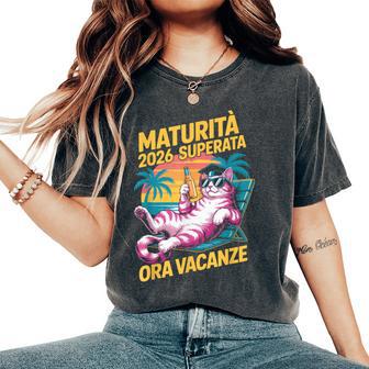 Maturità 2026 Liceocrittacuola Diploma Gatto T-shirt comoda oversize da donna - Novitaregali