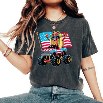 Monster Truck Hotdog American Flag Usa 4Th Of July Kids Men Women's Oversized Comfort T-Shirt - Thegiftio UK