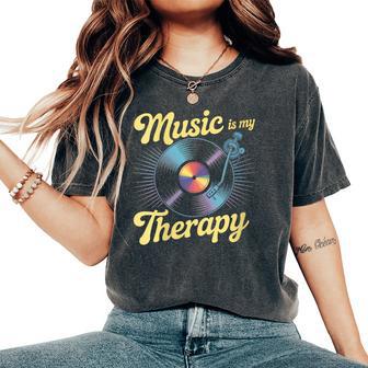 Music Is My Therapy Musiciens Casque Musique Memes T-shirt oversize confortable pour femme - Cadeauxyz