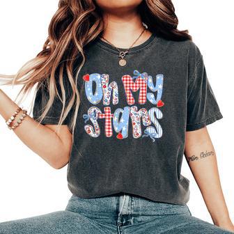 Oh My Stars 4Th Of July Preppy Plaid Gingham Patchwork Women Women's Oversized Comfort T-Shirt - Thegiftio UK