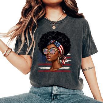 Patriotic Black African American Messy Bun 4Th Of July Women's Oversized Comfort T-Shirt - Thegiftio UK