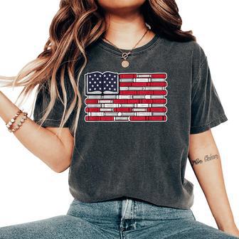 Patriotic Book Flag Reading American Flag Books Teacher Women's Oversized Comfort T-Shirt - Thegiftio UK