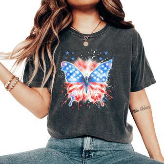 Patriotic Girls American Flag Butterfly Fourth Of July Women's Oversized Comfort T-Shirt - Thegiftio UK