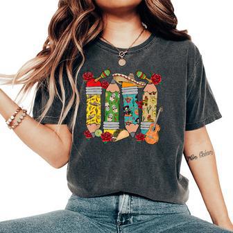 Pencil Teacher Cinco De Mayo Fiesta Mexican Taco Teaching Women's Oversized Comfort T-Shirt - Monsterry