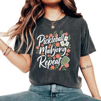 Pickleball Mahjong Repeat Flower Floral Paddle Women Women's Oversized Comfort T-Shirt - Thegiftio UK