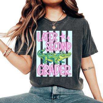 Pink Striped Later Second Grader End Of School Year Teacher Women's Oversized Comfort T-Shirt - Thegiftio UK