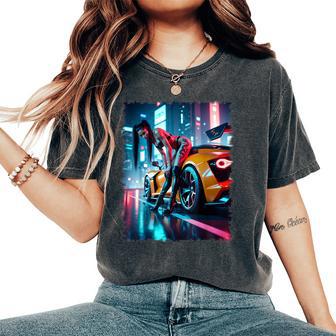 Pinup Girl T Per Gli Uomini -Exy Pinup Con Tatuaggio & Auto T-shirt comoda oversize da donna - Novitaregali