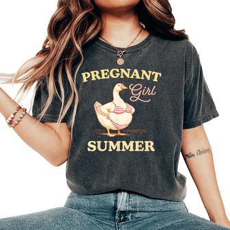 Pregnant Girl Summer Baby Announcement Goose Mom Women's Oversized Comfort T-Shirt - Thegiftio UK