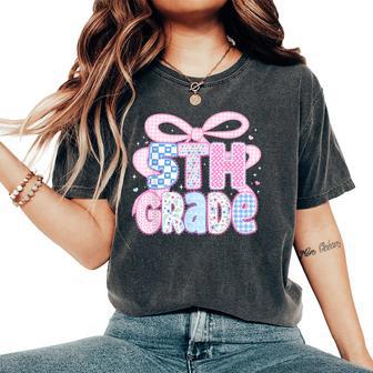Preppy Fifth Grade Teacher 5Th Grade Floral Coquette Bow Women's Oversized Comfort T-Shirt - Thegiftio UK
