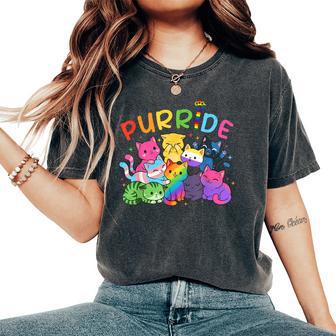 Purride Cat Lgbt Rainbow Lesbian Gay Pride Ally Kids Women's Oversized Comfort T-Shirt - Thegiftio UK