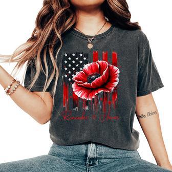 Red Poppy Flower Memorial Day Veterans Day American Flag Women's Oversized Comfort T-Shirt - Thegiftio UK