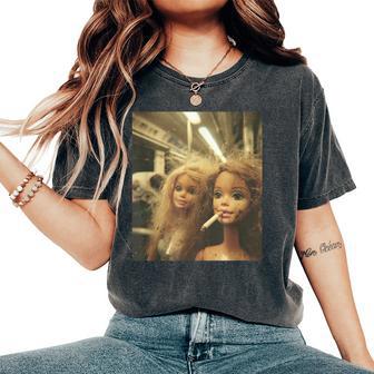 Retro Distressed Doll Smoking Meme Sarcastic Graphic Women's Oversized Comfort T-Shirt - Thegiftio UK