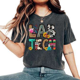 Retro Lab Tech Leopard Floral Medical Laboratory Science Women's Oversized Comfort T-Shirt - Thegiftio UK