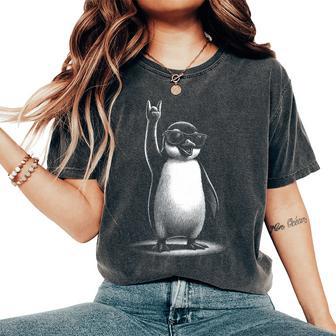 Retro Penguin Rock And Roll Kids Penguin Women's Oversized Comfort T-Shirt - Thegiftio UK
