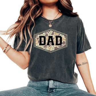 Retro Varsity Camo Dad Duck Hunting Camouflage Father’S Day Women's Oversized Comfort T-Shirt - Monsterry