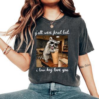 Retro Y'all Were Feral But I Low Key Love You Teacher Life Women's Oversized Comfort T-Shirt - Thegiftio UK