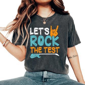 Rock And Roll Teacher Rock The Test Day Women's Oversized Comfort T-Shirt - Thegiftio UK