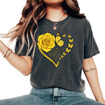 Rose Butterfly Heart Yellow Flower Floral Women's Oversized Comfort T-Shirt - Monsterry