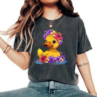 Rubber Duck Floral Hawaiian Rubber Duck Lover Hawaii Women's Oversized Comfort T-Shirt - Thegiftio UK