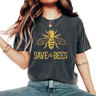 Save The Bees 花、じんましん、アースデイ、環境、平和 レディースオーバーサイズコンフォートTシャツ - Kawaiitshirt