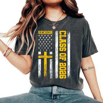 Senior Class Of 2026 Usa Flag Cross Christian Senior 2026 Women's Oversized Comfort T-Shirt - Thegiftio UK