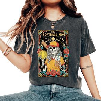Softball Mom Tarot Card Skeleton Sports Mom Game Day Women's Oversized Comfort T-Shirt - Thegiftio UK