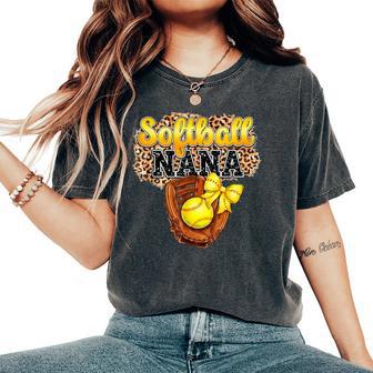 Softball Nana Leopard Mother's Day Bow Softball Lover Women's Oversized Comfort T-Shirt - Thegiftio UK