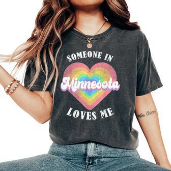 Someone In Minnesota Loves Me Heart Retro Groovy Women's Oversized Comfort T-Shirt - Monsterry