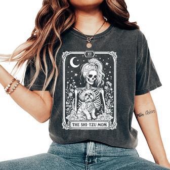 Spooky Shih Tzu Mom Skeleton Tarot Card Halloween Dog Mama Women's Oversized Comfort T-Shirt - Thegiftio UK