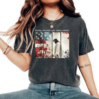 Stars Stripes And Jesus Christ Patriotic Christian Women's Oversized Comfort T-Shirt - Thegiftio UK