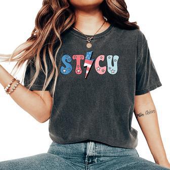Sticu 4Th Of July Surgical Trauma Icu Nurse American Flag Women's Oversized Comfort T-Shirt - Thegiftio UK