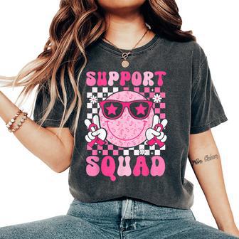 Support Squad Smile Face Breast Cancer Awareness Kids Women's Oversized Comfort T-Shirt - Thegiftio