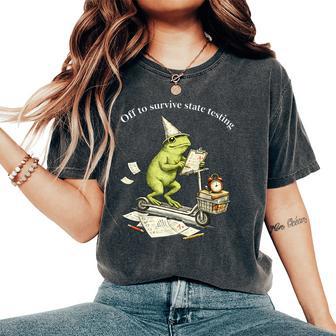 Teacher Frog Scooter Off To Survive State Testing Test Day Women's Oversized Comfort T-Shirt - Thegiftio UK