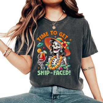 Time To Get Ship Faced Skeleton Woman Hawaii Beach Summer Women's Oversized Comfort T-Shirt - Thegiftio UK