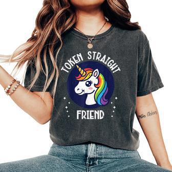 Token Straight Friend Unicorn Gay Lgbtq Pride Ally Men Women's Oversized Comfort T-Shirt - Thegiftio