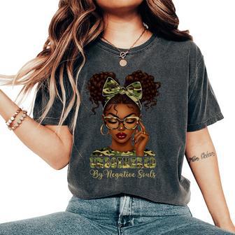 Unbothered By Negative Souls Black Girl Woman Camouflage Bow Women's Oversized Comfort T-Shirt - Thegiftio UK