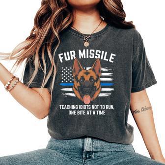 Unidad K9 Fur Missile Police Dog Delgada Línea Azul Bandera Estadounidense Camiseta extragrande cómoda para mujer - Regaloses