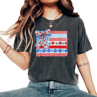 Usa Flag Floral 4Th Of July Coquette Bow Girl Women Women's Oversized Comfort T-Shirt - Thegiftio UK