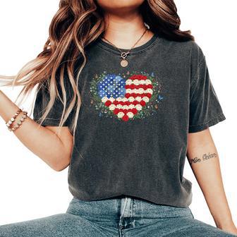 Usa Floral American Flag Flower 4Th Of July Women's Oversized Comfort T-Shirt - Thegiftio UK