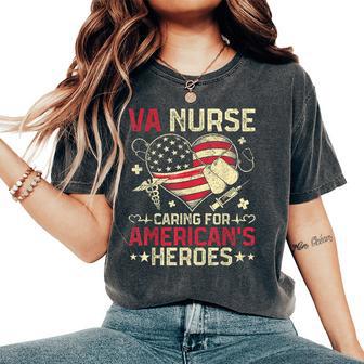 Va Nurse Caring For America's Heroes Veterans Day Usa Heart Women's Oversized Comfort T-Shirt - Thegiftio UK