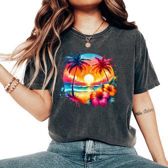 Vintage Hibiscus Flower Beach Summer Aloha Hawaiian Vacation Women's Oversized Comfort T-Shirt - Thegiftio